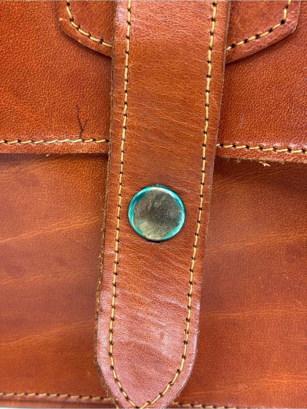 Vintage 50’s Rustic Brown Leather & Brass Hdwe Messenger Satchel Bicycle Bag